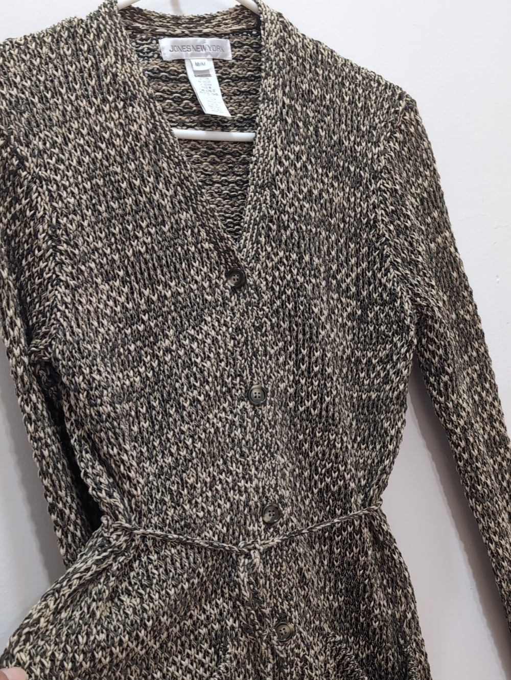 Jones New York Green & Cream 100% cotton Sweater Cardigan M